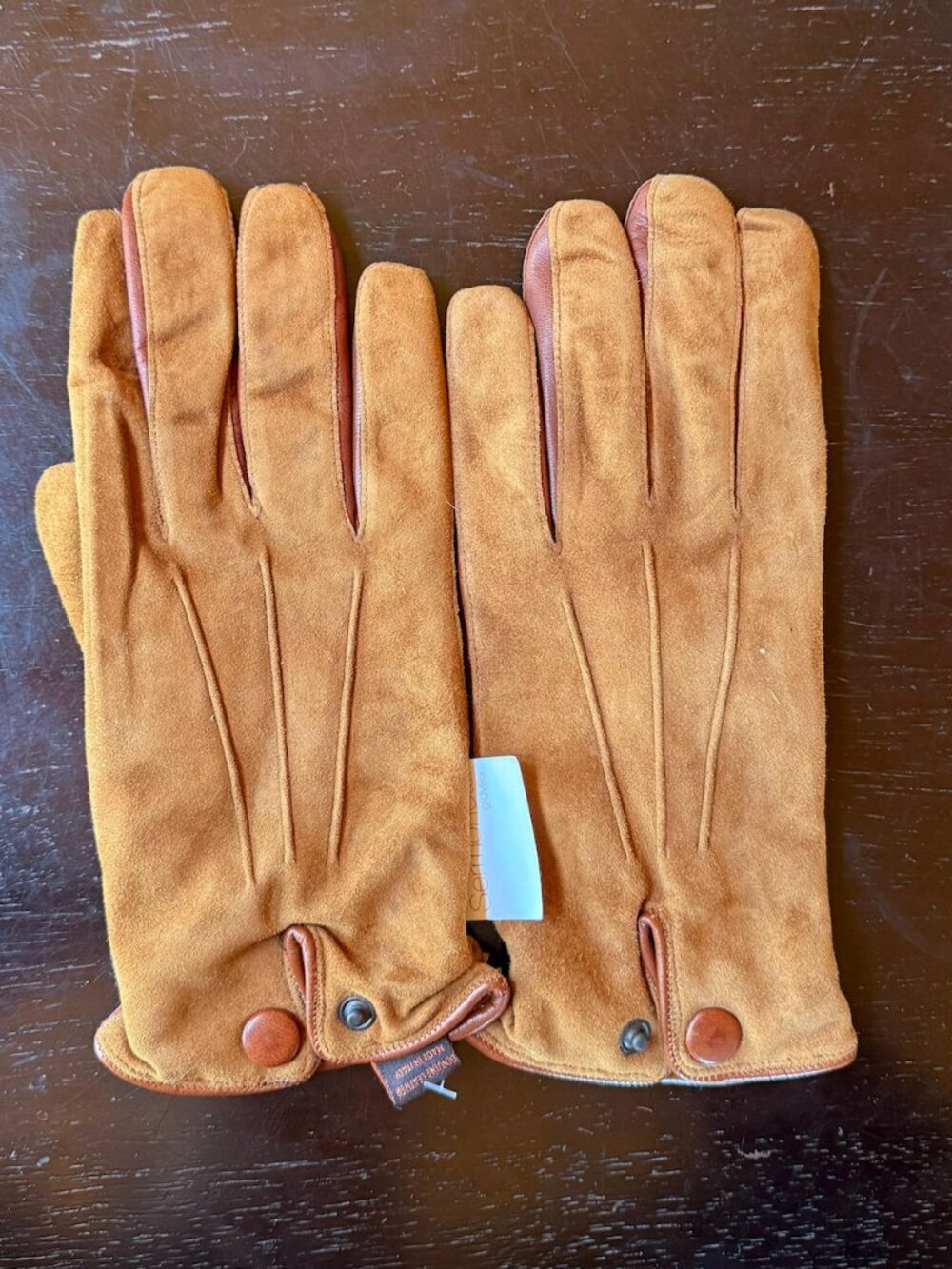 SERMONETA GLOVES Men’s Tan Suede & Leather Cashmere-Lined Gloves – Size 8.5 NEW